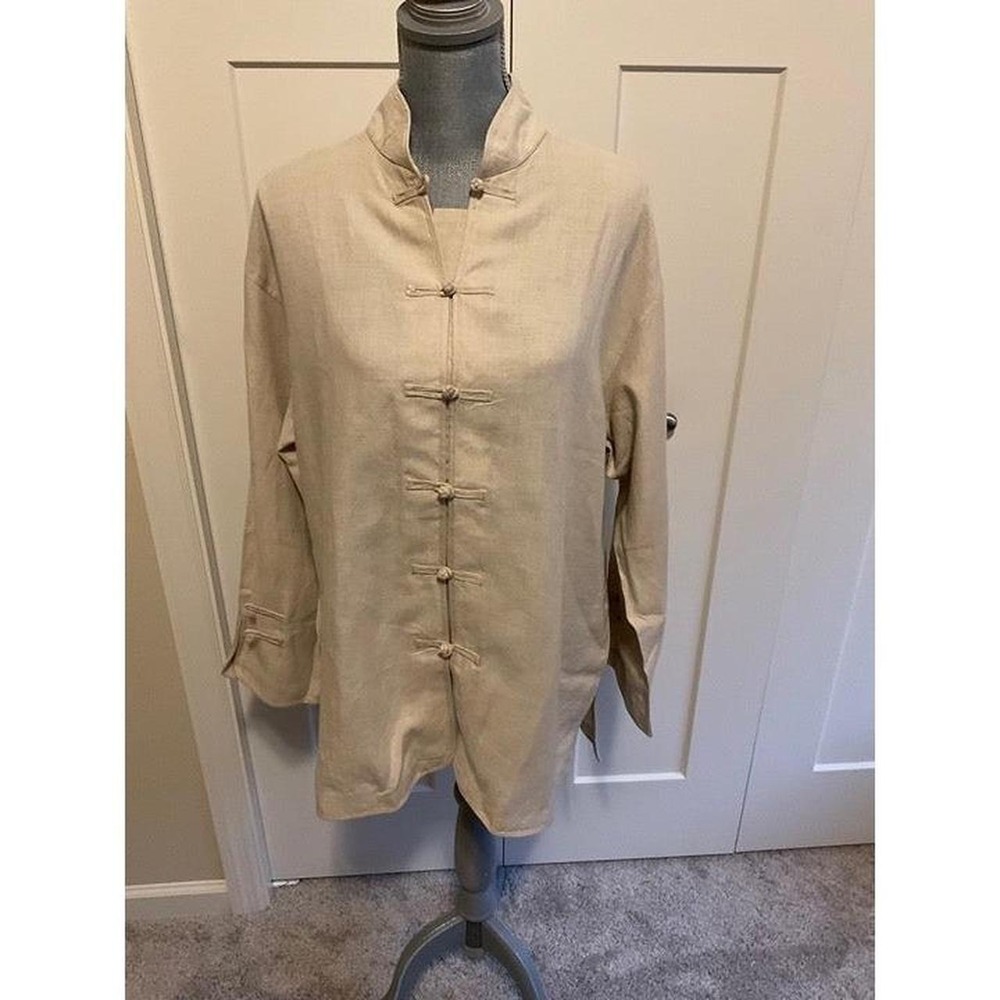 Asian Flare Gaiam 100% Linen Tan Shirt Jacket India Large y2k skucase